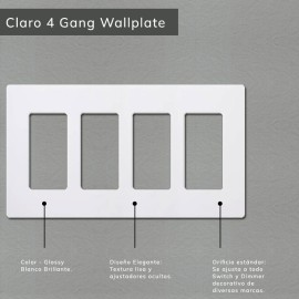 Wallplate Lutron 4 Gang White Glossy - CW-4-WH
